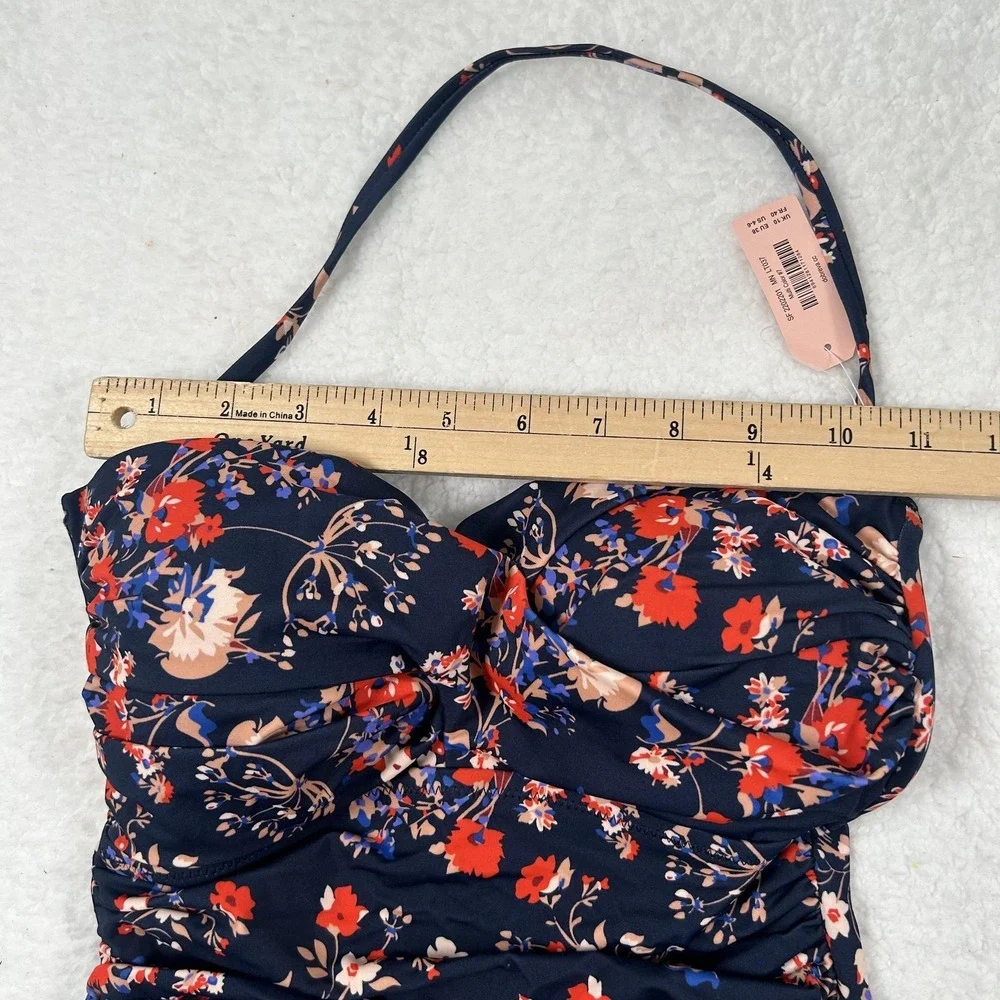 Dobreva Swimdress Womens Small Navy Floral Bandeau Skirted One Piece Swimwear - Picture 14 of 16
